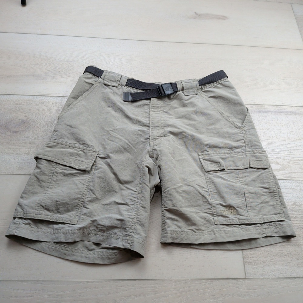 The North Face Mens Cargo Shorts Khaki Tan Nylon Belted Hiking Outdoor Size M
